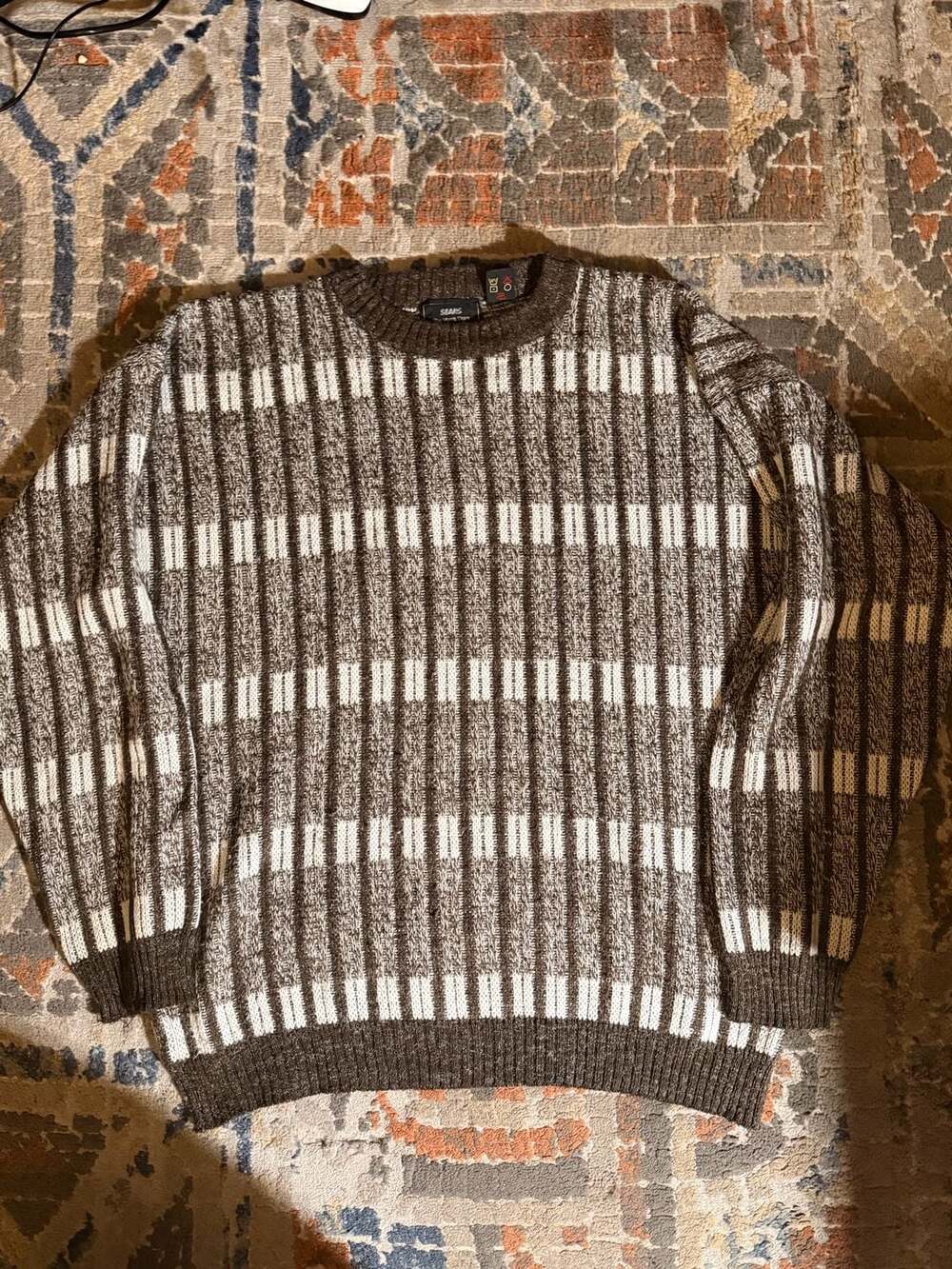 Sears Vintage Striped Crew Neck Sweater Brown size medium